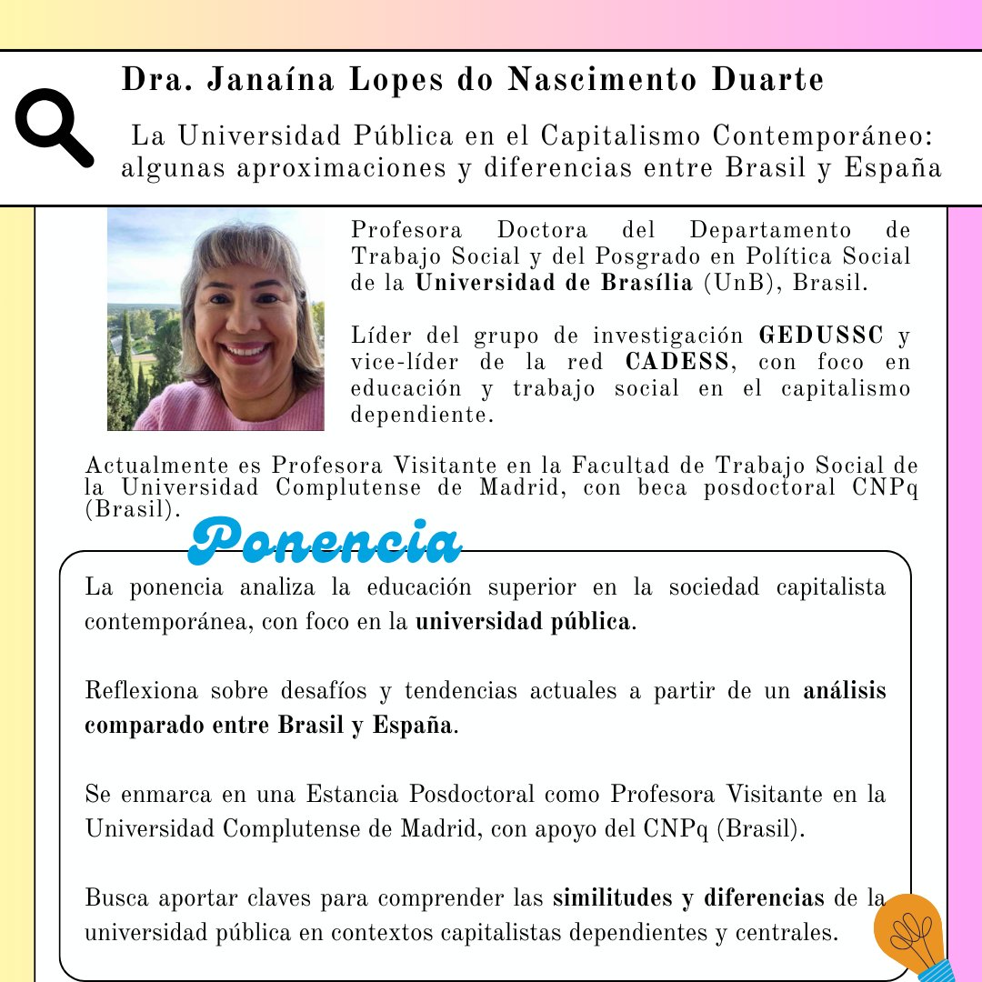 spd_ucm's tweet photo. ✨ 4ª sesión SPDE (VIII ed.) ✨
📅 09/02 | 🕒 17–20 | 📍 Aula 1525

📚 Taller: 🎨 Tamara González Casado 
🎓 Ponencias:
🗳️ Oscar Patricio Guerra González
🏛️ Janaína Lopes do Nascimento Duarte 

#SPDE https://t.co/LppsK9GFPa