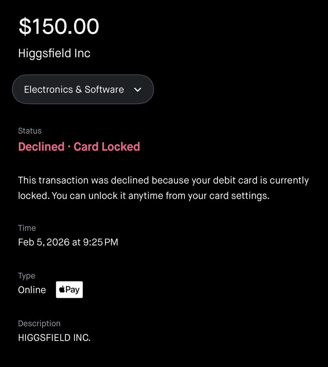 Declined $150 charge