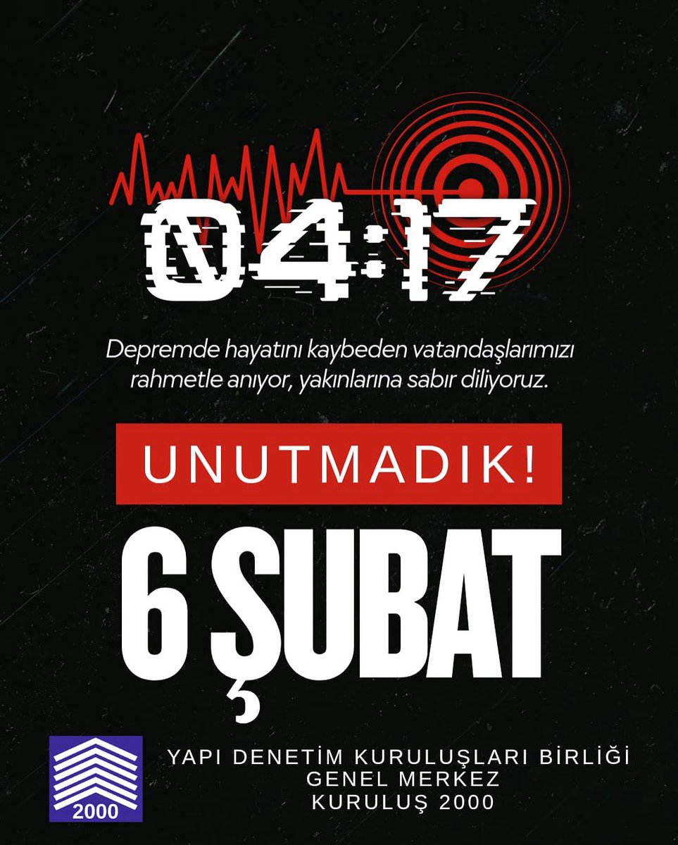 6 Şubat…
Binlerce canımızı toprağa verdiğimiz, yüreğimizin enkaz altında kaldığı gün.
Kaybettiğimiz vatandaşlarımızı rahmetle anıyor, yakınlarına sabır diliyoruz.
Bu acıyı unutmadık, unutturmayacağız.
Daha güvenli yarınlar için görevimizin başında sorumluluğumuzun bilincindeyiz