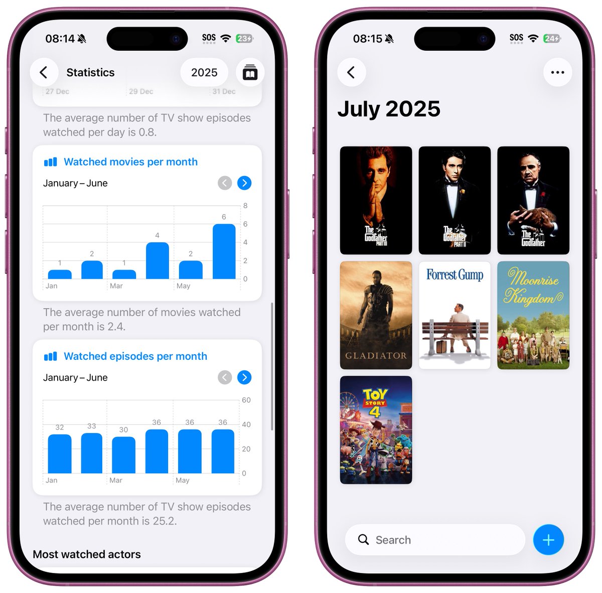 4. Interactive charts
Tap on any chart to instantly see the list of movies and TV shows watched in the selected period.
Statistics are now more detailed and more actionable.