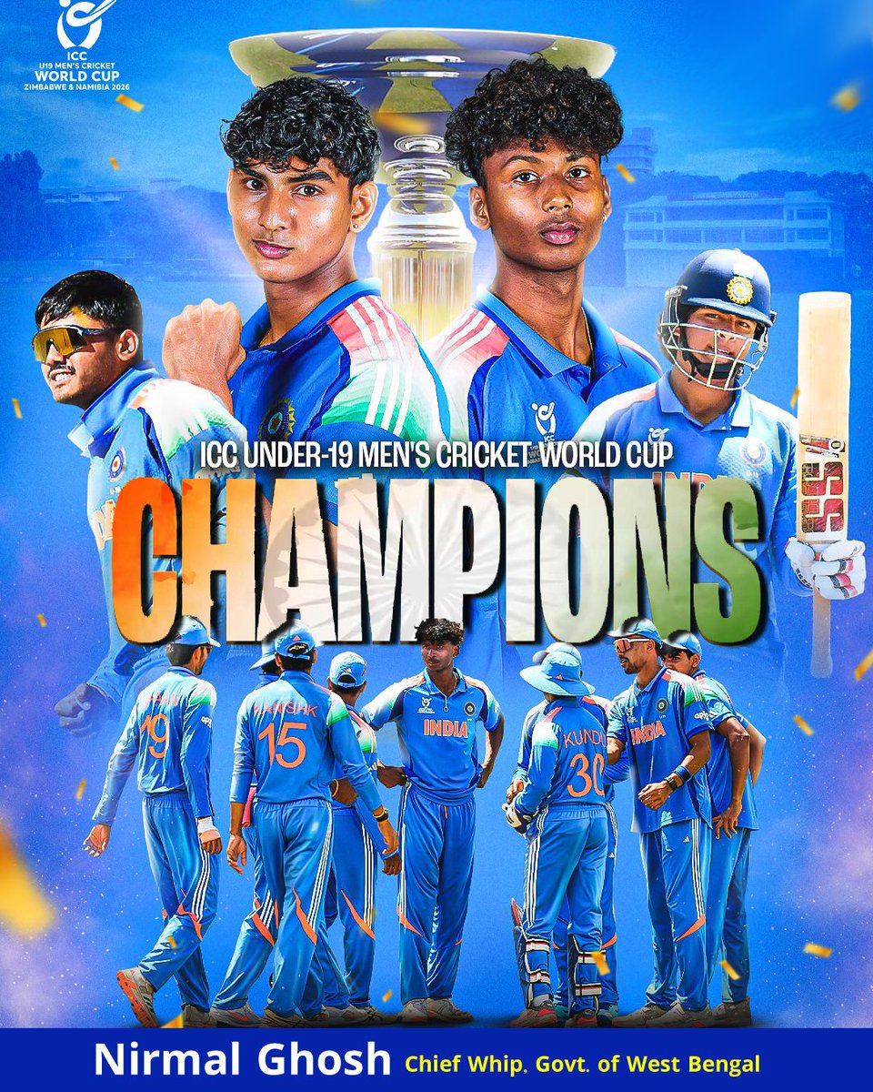 2000🏆, 2008🏆, 2012🏆, 2018🏆, 2022🏆, 2026🏆

India lift their sixth U-19 World Cup title under Ayush Mhatre’s leadership with an outstanding effort by the youngsters 🔥🏆🇮🇳

#VaibhavSuryavanshi #INDU19vsENGU19 #U19WC2026 #Champions