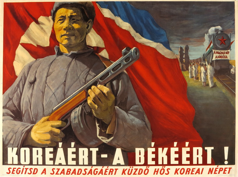 PicturesSoc's tweet photo. "For Korea - for peace! Let's help the heroic Korean people fighting for their freedom" - a poster of the Hungarian People's Republic during the Korean War. https://t.co/3S0Z77zLVO