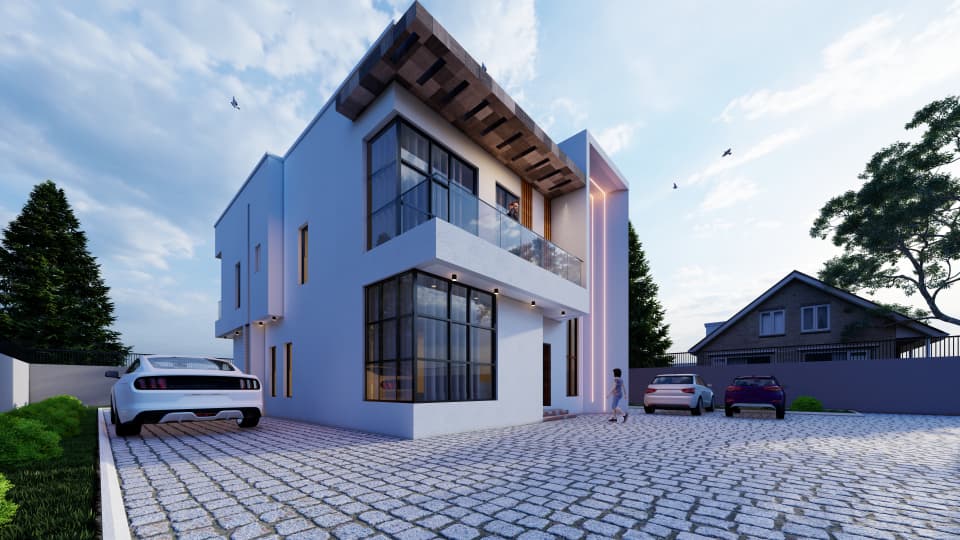 Nitrate05's tweet photo. Dream elevated. 🇳🇬✨  

Bold vertical lines, glowing LED magic at dusk, warm wood accents, and a balcony made for golden-hour views. This modern duplex screams refined Naija luxury—from the welcoming entrance to the driveway ready for your beasts.  

#ModernDuplex #NaijaLuxury https://t.co/3jrAxHQmIK