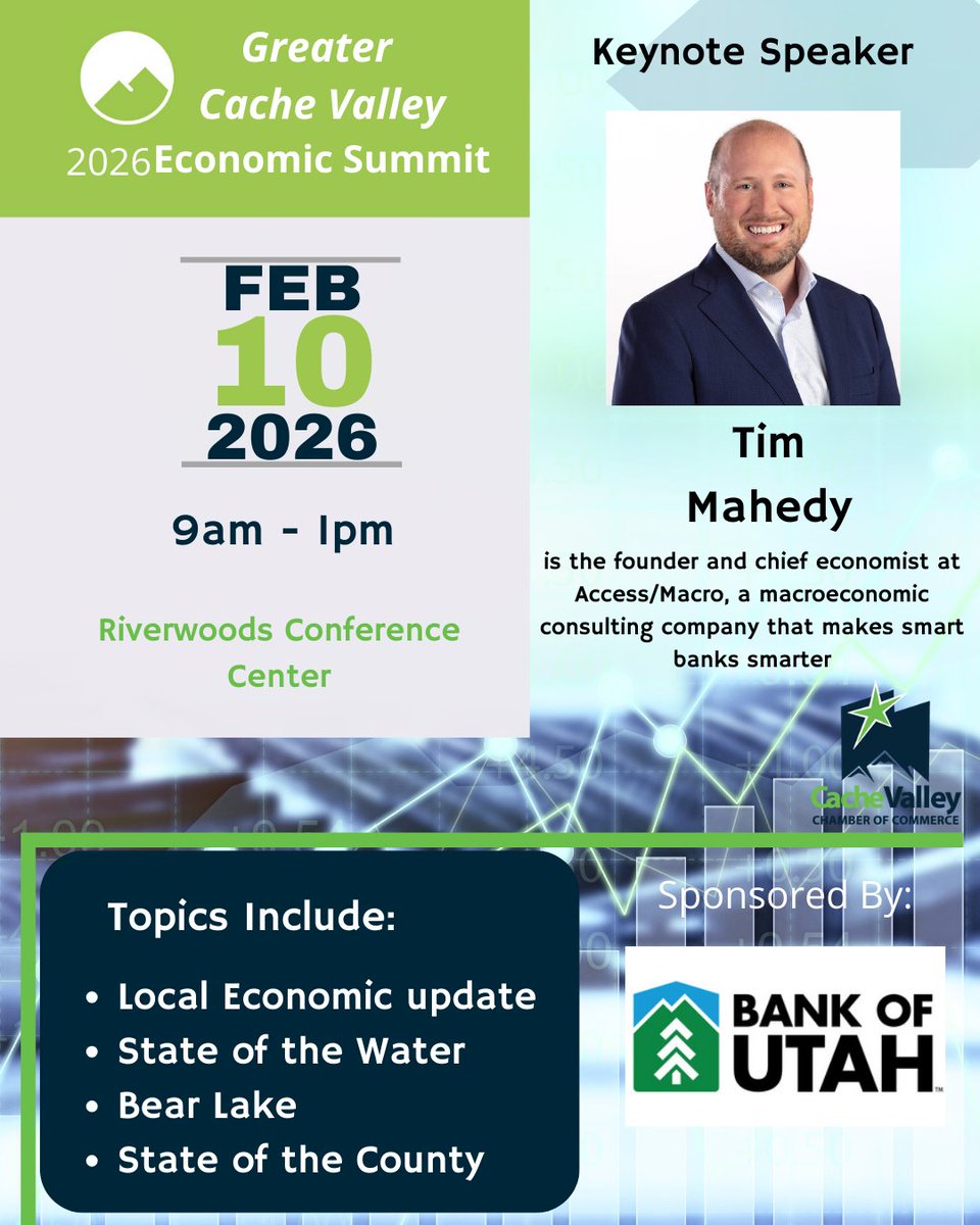 USUHotel's tweet photo. As a proud member of the Cache Chamber of Commerce, the University Inn is looking forward to the 2026 Cache Valley Economic Summit on Tuesday, Feb. 10. Purchase your tickets today! #UniversityInn https://t.co/5nTj4Nl3wS