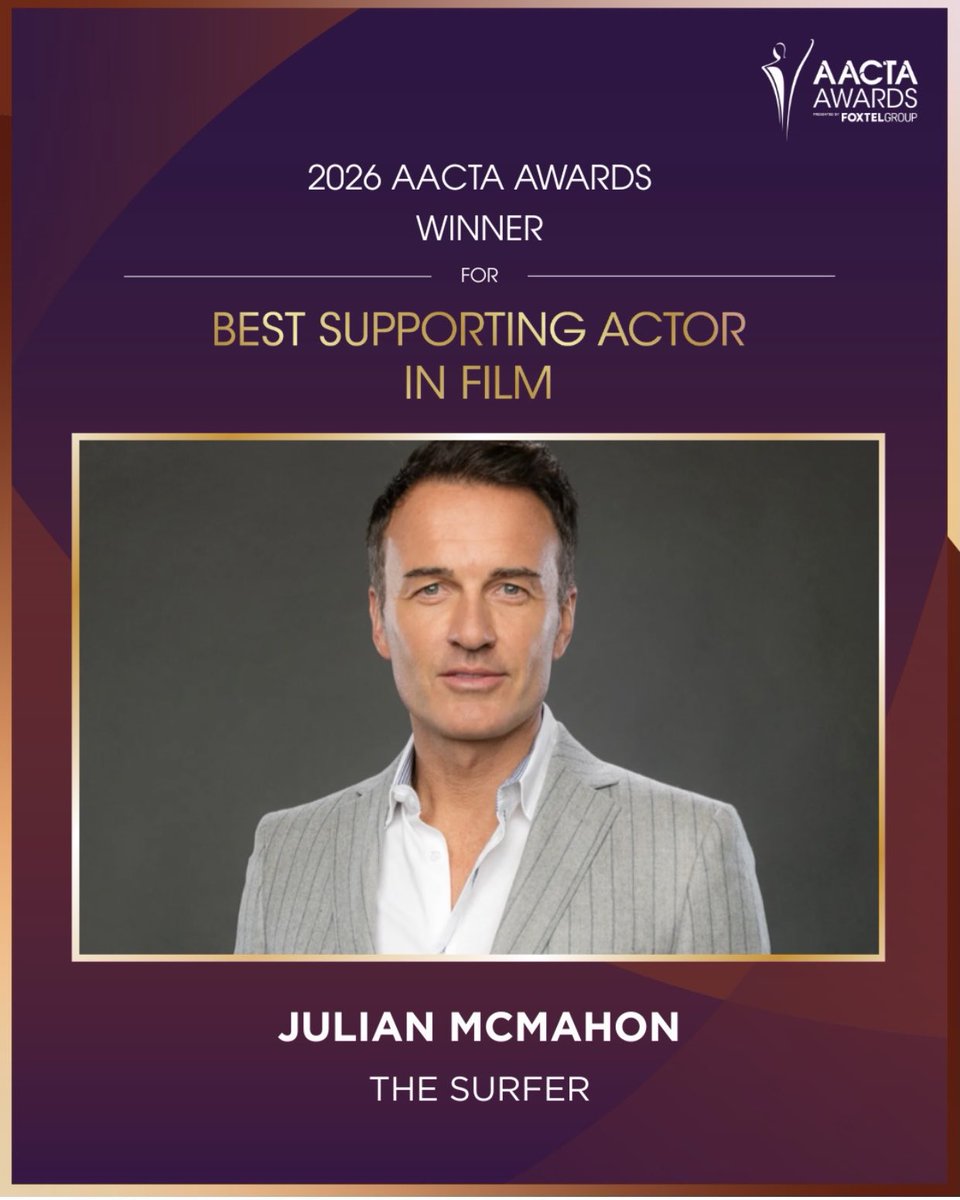 Julian McMahon wins Best Supporting Actor in Film for #TheSurfer at the #AACTA Awards. 🤍