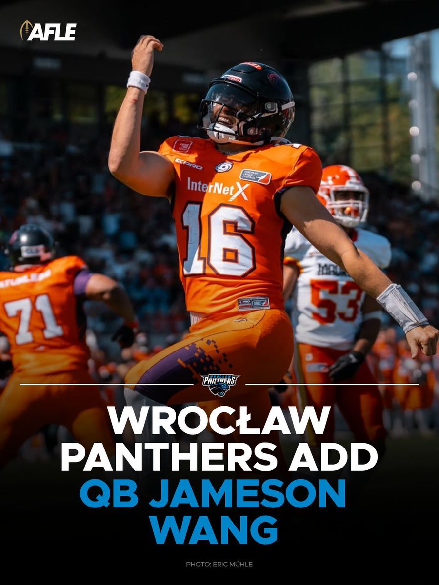 theleagueeurope's tweet photo. Jameson Wang joins Wrocław Panthers as their new quarterback 🐾 https://t.co/TTpZmMH71s