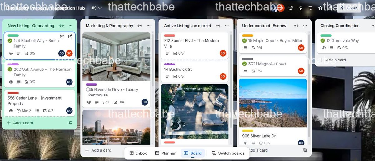 Eri_ifetoluwani's tweet photo. Day 1/30 of helping you get familiar with VA tools ⚒️ 

Tool of the day: *Trello* for Project management 

I built this board for 'The Elite Realty hub ' to manage house listings &amp; Closings.

It is free for beginners, and makes collaborating with clients seamless.

#Trello #VA https://t.co/XKsiOzqpQl
