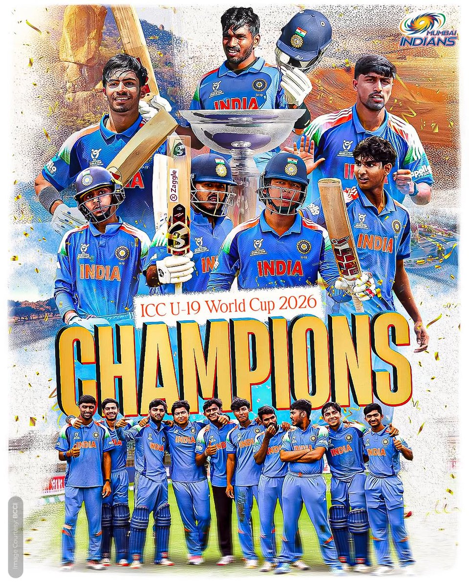 arpan_aitc's tweet photo. We 🇮🇳 ARE THE CHAMPIONS OF ICC U19 WORLD CUP 2026 📷 #INDU19vsENGU19 #AyushMhatre #vaibhavsuryavanshi https://t.co/r2tCj0CyHn