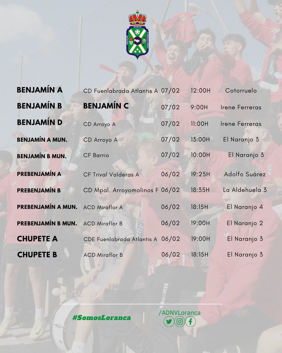 🗓️ HORARIOS | Comenzamos una nueva jornada a partir de hoy. ¡No te lo pierdas!

#VamosLoranca #SomosLoranca