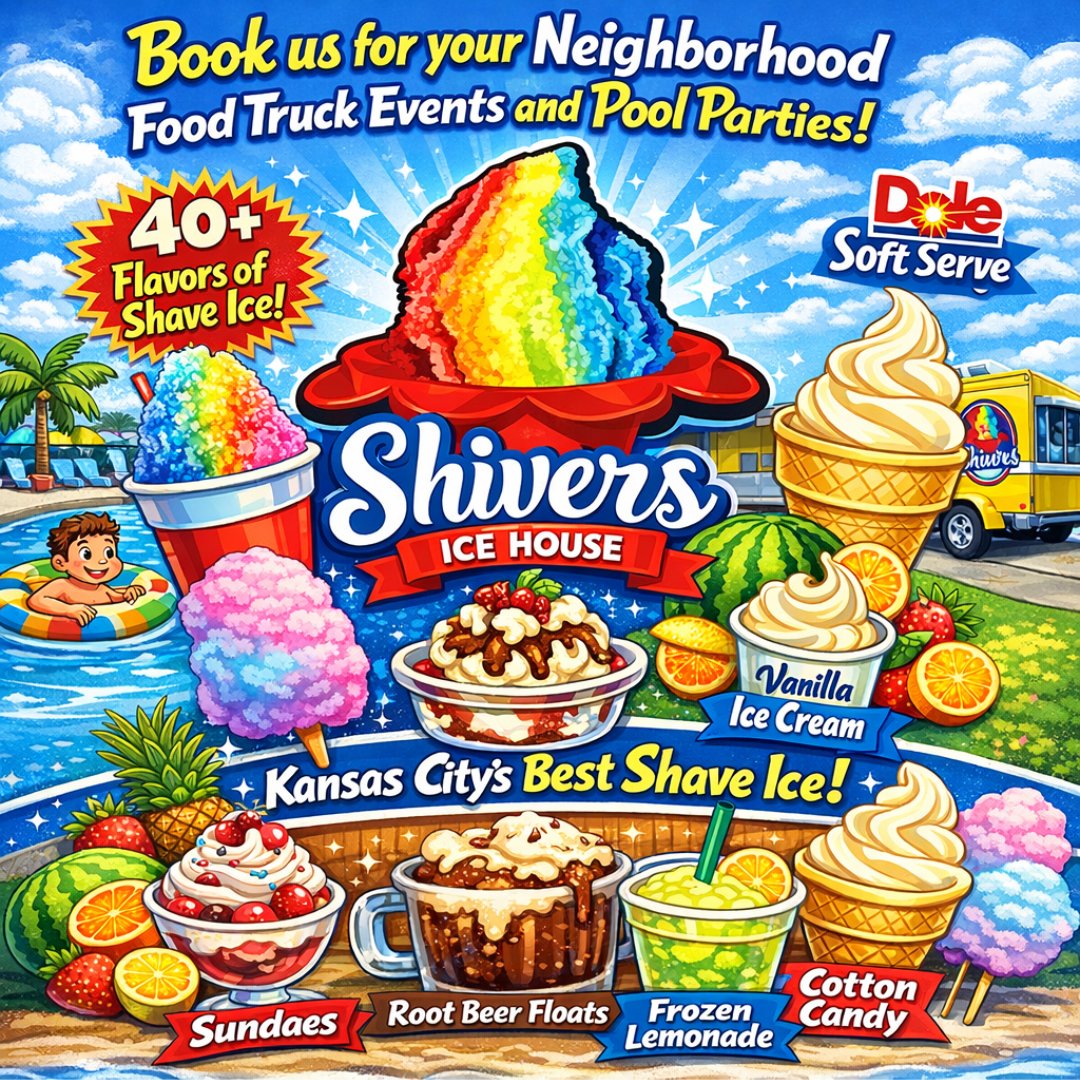 shiversicehouse's tweet photo. Having a party? Don't forget to book the treat truck! 
Let us bring everything you need to cool off on our hot summer nights. We're affordable, fun and delicious. Book today! https://t.co/clYV3NOb7o