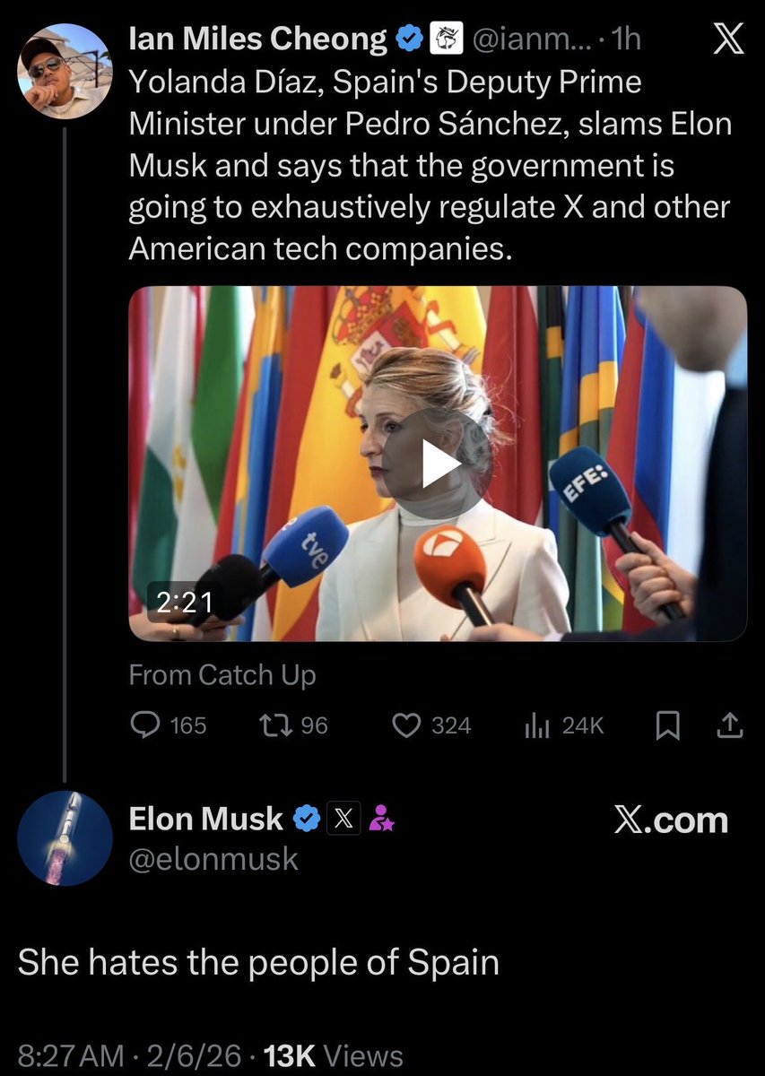 Whatapityonyou's tweet image. “I hate Elon musk”

Elon, a genius: Wow she hates the people of Spain!