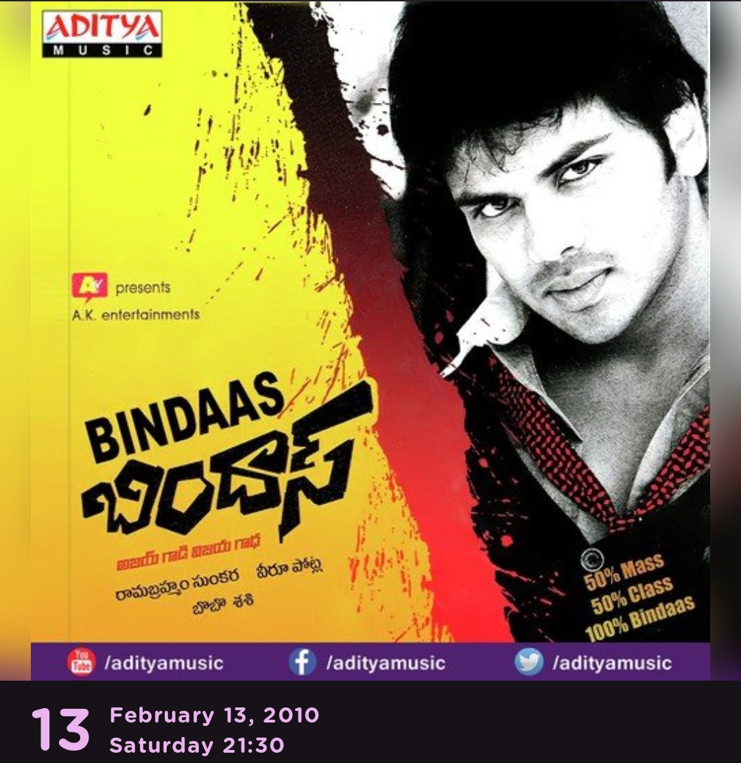 movie__maniac's tweet photo. Bindaas – One of Manchu Manoj’s Best Movies.

─────────────────────────

16 years ago, I watched #Bindaas and I absolutely loved it. 

I enjoyed everything — the comedy, action scenes, and songs.
The movie never goes into a serious zone and stays in a fun zone throughout, just like its title. It has a lot of rewatch value.

I love all the songs from the album composed by #BoboShashi:

🎶 Bindaas
🎶 Spirit of Bindaas  
🎶 Girija Girija  
🎶 Entamma Entamma  
🎶 Suraangani  
🎶 Jum Garagara  

Even before watching the movie, I used to listen to the entire album on repeat.

I saw #Sheena for the first time in this movie, and she looked absolutely beautiful — especially in the songs. ✨

#ManchuManoj’s acting, comedy timing, and action sequences are the major highlights of the film. This is one of his top 3 films.
This movie came right after two of my favourite films — #NenuMeekuTelusa? and #Prayanam. Back-to-back, three amazing movies. Hope he entertains us like this again with back-to-back good movies in the future.

After this movie, I became a big fan of #VeeruPotla’s writing. I also love #Doosukeltha and #Ragada. I’ve been waiting for his next movie for a long time now. I really enjoy the way he blends comedy naturally into the story.

I watched Bindaas twice in theatres, and it was totally worth it! 🔥 

I will definitely watch the movie if it gets re-released.