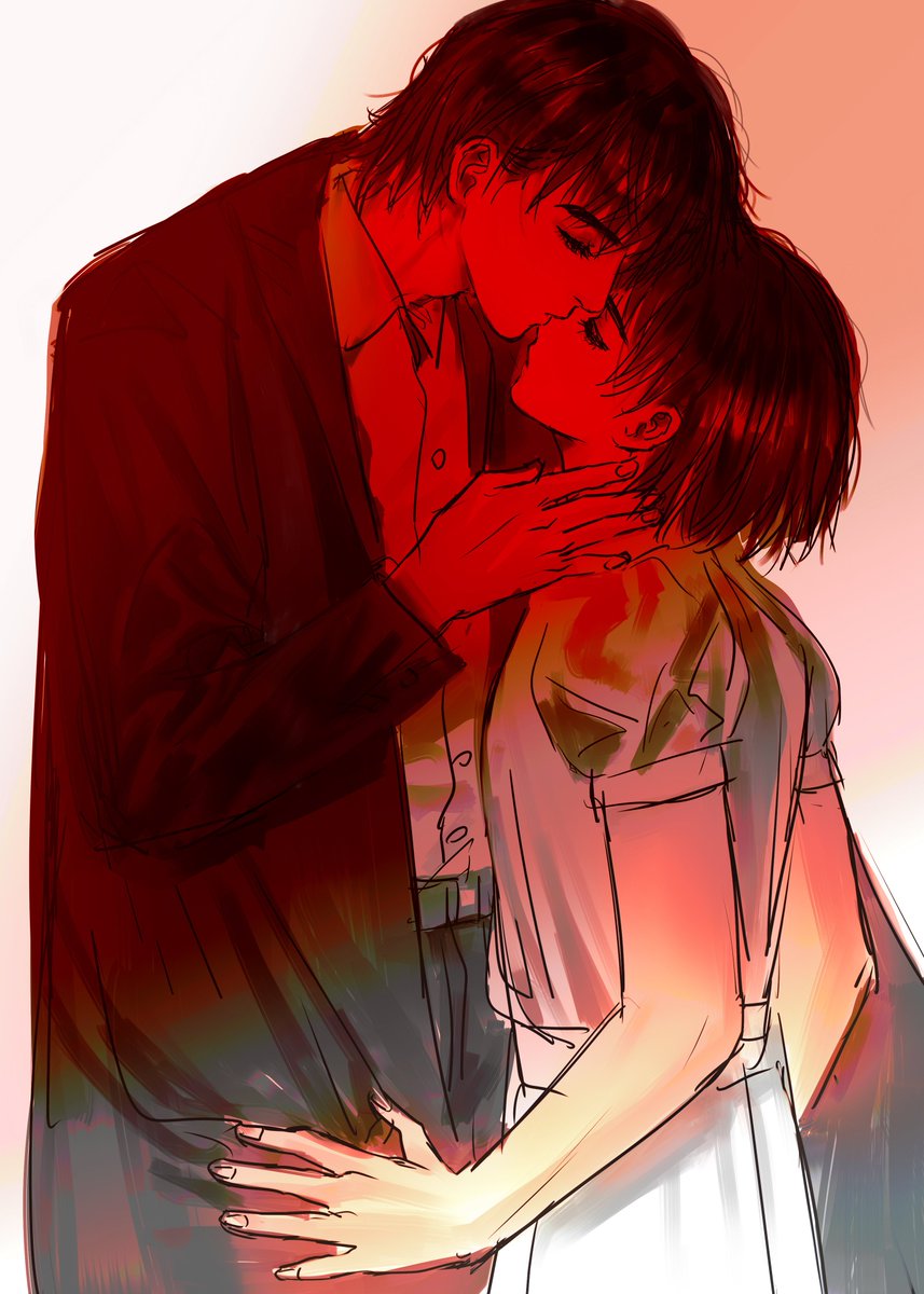 临别的时候她说想要一个吻，出于悲悯，他答应了她的索求，对他而言这是顺手而为，不需要带任何情感，像路过一丛摇曳的花，自然而然地给予它们抚摸。
#oc #languagehumans