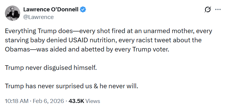 Lawrence O'Donnell is spot-on. Every single person who voted for the pedophile führer was well aware that Trump was a racist POS. Trump LIED for nearly 6 years about Obama being a Muslim born in Kenya. The FACT is, y'all voted for Trump bcz, like you, the shitstain is a racist.
