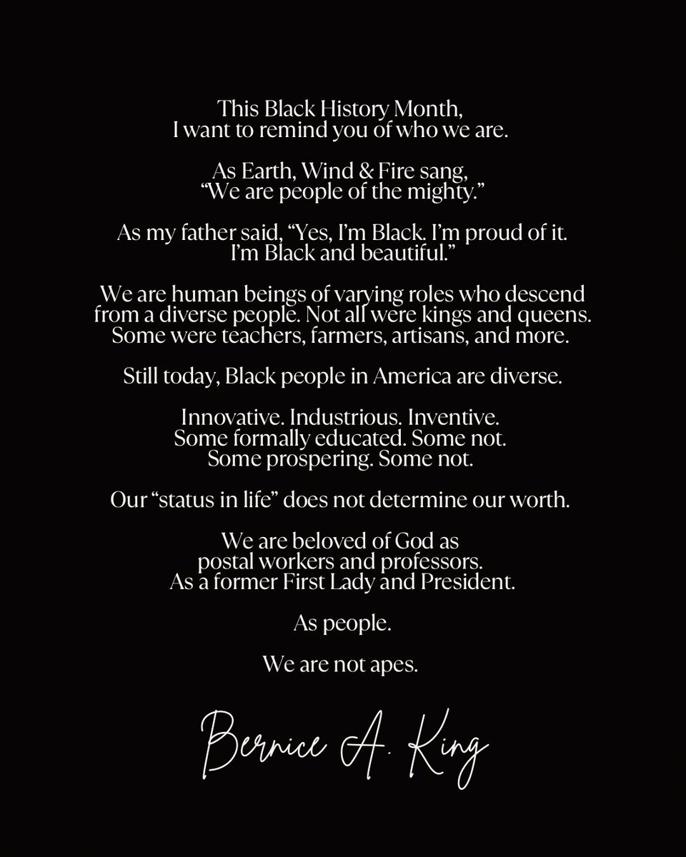 This Black History Month,
I want to remind you of who we are.

As Earth, Wind &amp; Fire sang,
“We are people of the mighty.”

As my father said, “Yes, I’m Black. I’m proud of it.
I’m Black and beautiful.”

We are human beings of varying roles who descend from a diverse people. Not