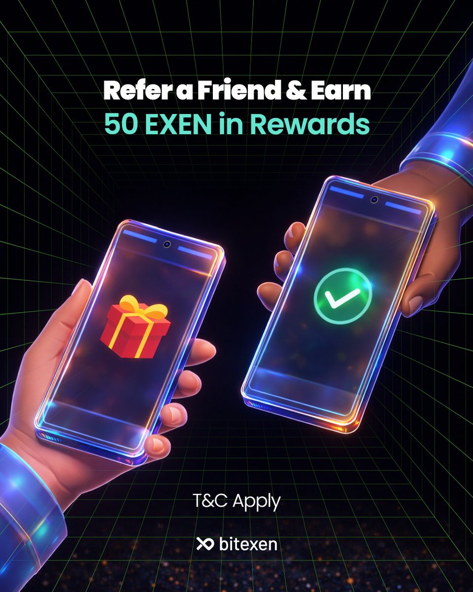 BitexenMENA's tweet image. 🚀 Refer a Friend &amp;amp; Earn Together!

Bring your friends to Bitexen Global and double the rewards 🎁
You earn 50 EXEN, your friend earns 50 EXEN — everyone wins!

👉 Share your referral code now and start earning instantly!
T&amp;amp;Cs apply.

#Bitexen #ReferAndEarn #EXEN #CryptoRewards