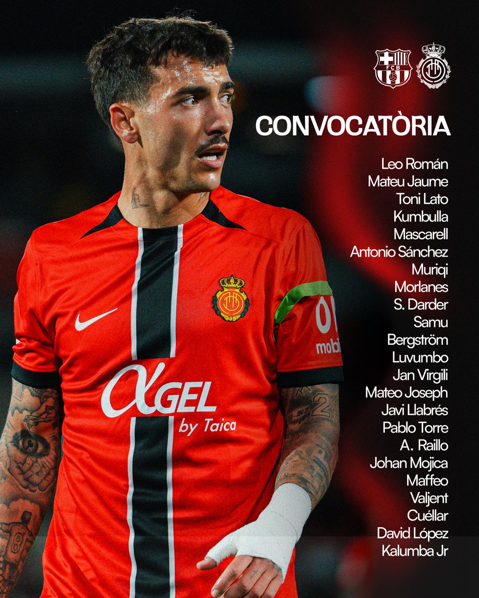 🛫 Le groupe pour le déplacement à Barcelone !

✅ Zito Luvumba est dans le groupe. Marash Kumbulla est de retour.

❌ Takuma Asano et Abdón Prats sont absents.

#BarçaMallorca
