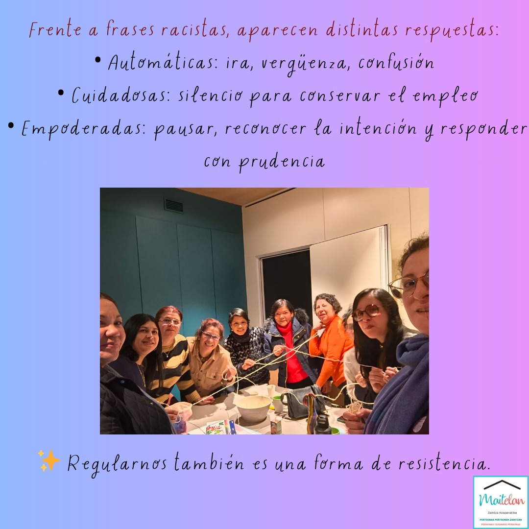 MaitelanKoop's tweet photo. Continuamos trabajando con los talleres antirracistas con las trabajadoras de los cuidados. https://t.co/Ytn1IRenz2