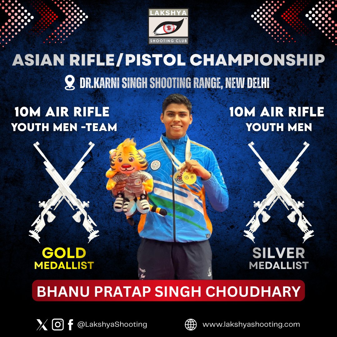 Asian Rifle/Pistol Championship 2026, Delhi:

Bhanu Pratap Singh Choudhary wins Silver in 10m Air Rifle Youth Men (Individual) after qualifying 3rd.

Also wins Gold in the 10m Air Rifle Youth Men - Team event. 🎯

#AsianRiflePistolChampionship, #ShootingSports, #TeamIndia