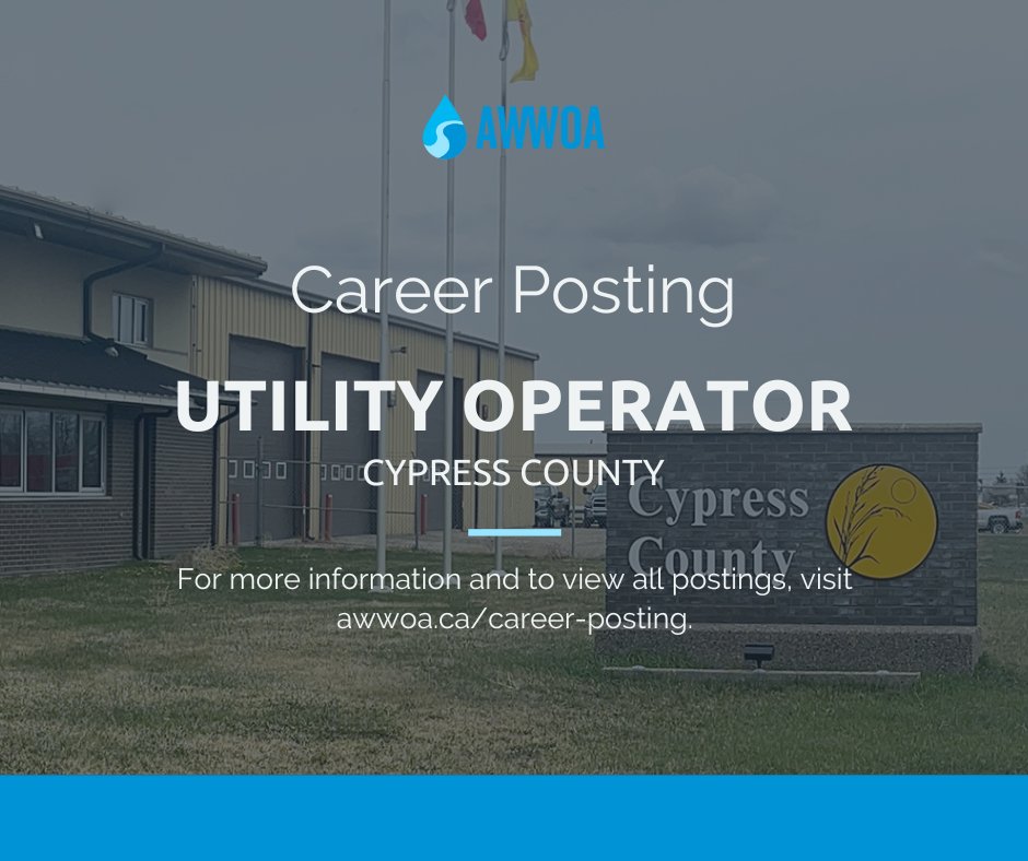 .<a href="/CypressCounty/">Cypress County</a> is searching for a Utility Operator who will be responsible for the safe and efficient operation of the County’s water treatment, water distribution, wastewater treatment, and wastewater collection systems.  

For more, visit our website: awwoa.ca/careers/career…