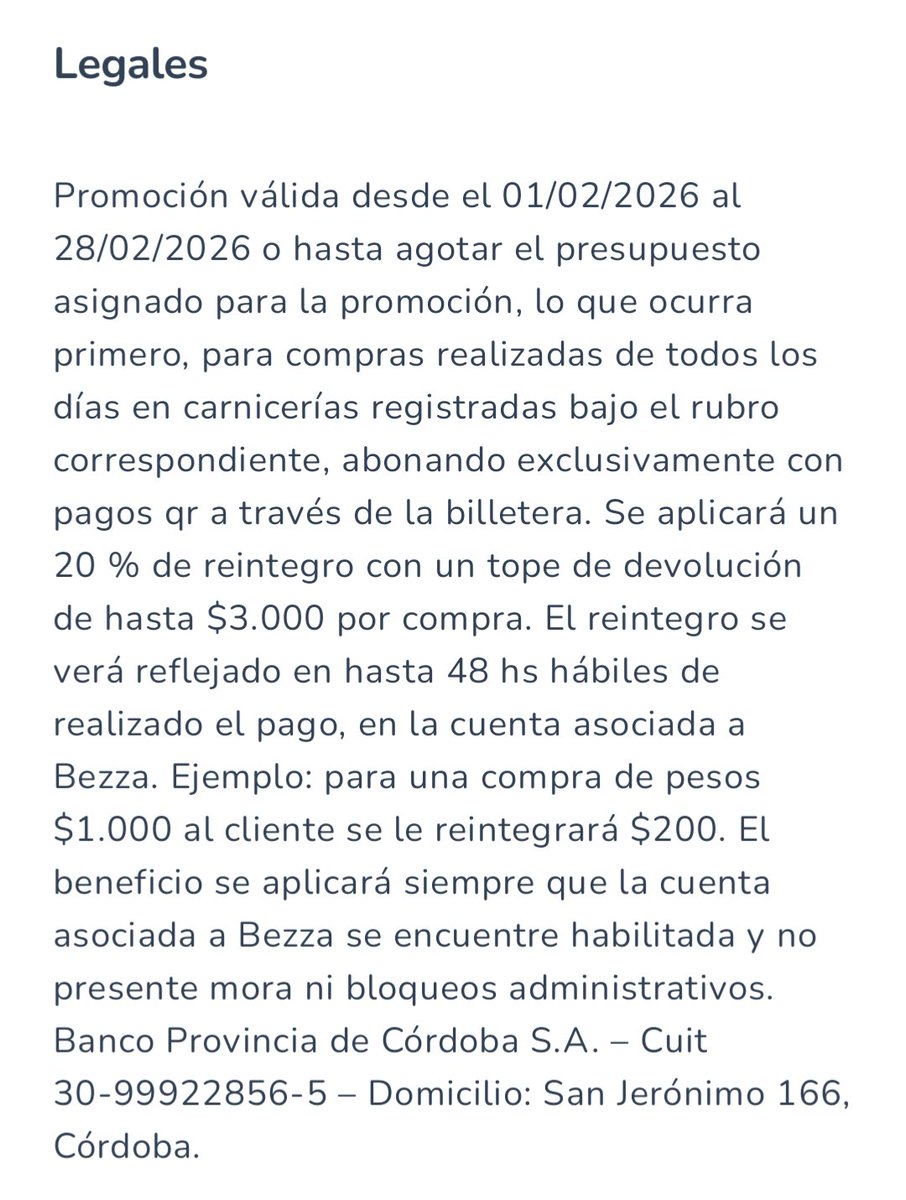 ahorrotwit's tweet photo. Mientras alguien de #Bezza me lo confirme o alguien que lo haya usado avise si le devolvió, adjunto lo que dice cada una de las promos en sus TYC
1) No dice que sea solo en Córdoba
2) Dice que es por rubro (no habla de un listado de comercios)
3) Dice que es por compra
👇 https://t.co/Lpzf9ivT65