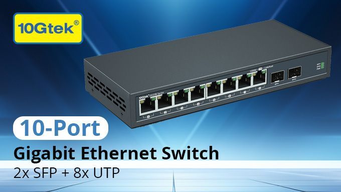 ❏ 10-Port 1.25G Desktop Fiber Switch
❏ Fiber: 2 ports SFP slots 1.25Gbps
❏ RJ-45: 8 ports 10/100/1000Mbps UTP/STP Cat.5e/6
❏ Power Supply: DC 5V-2A
❏ Purchase link: sfpcables.com/10-port-gigabi…