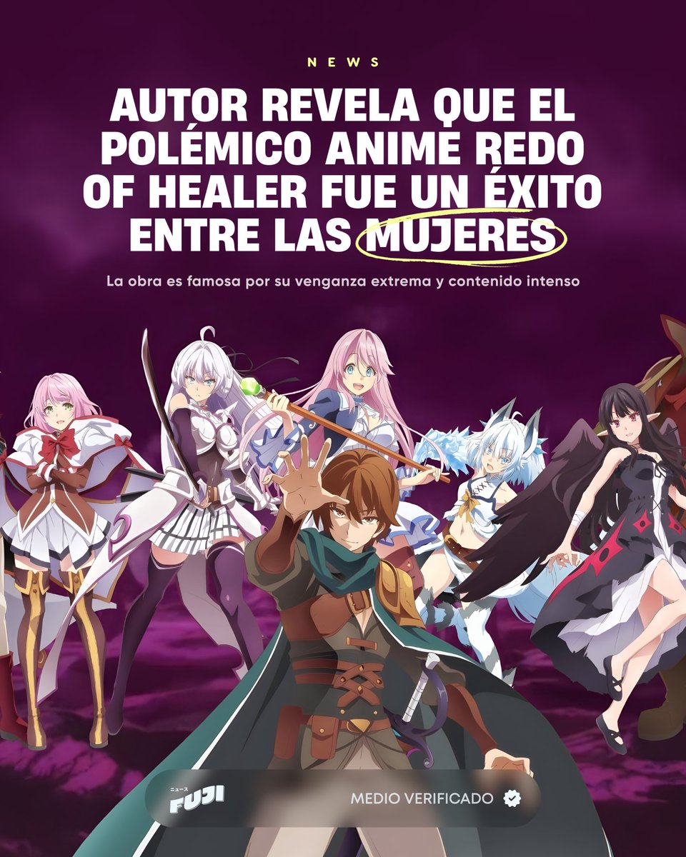 ROMPIENDO ESTEREOTIPOS: El autor de “Redo of Healer” reveló un dato inesperado: su obra tuvo una audiencia femenina superior al promedio. 

Rui Tsukiyo confirmó que, según datos de streaming, muchas mujeres consumieron esta historia de venganza extrema, desafiando la idea de que
