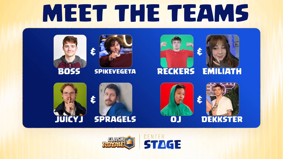 Teams are locked in and ready to take Center Stage!
🔴 LIVE @ twitch.tv/ClashRoyale