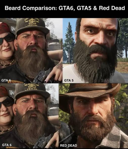 Unofficial_IG_X's tweet image. Beard Comparison: #GTA6, #GTA5 &amp;amp; #RedDead.