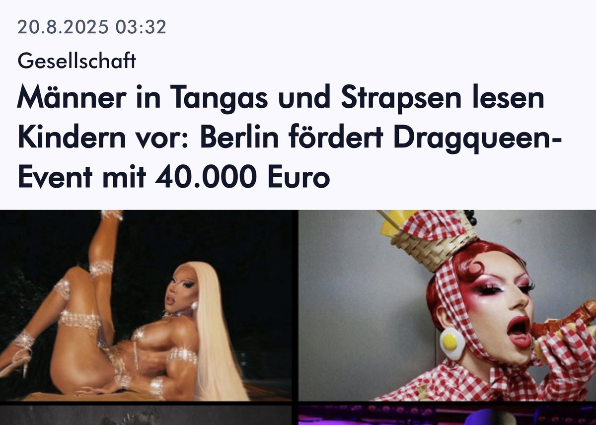 Halten wir fest: 

Die gleiche CDU, die halbnackte Dragqueens für Poledance- und Vorleseveranstaltungen in Kindergärten und Grundschulen schickt (und den Steuerzahler zwingt, für diese kranke Scheiße zu zahlen), will jetzt unter dem Vorwand „Jugendschutz“ Social Media zensieren.