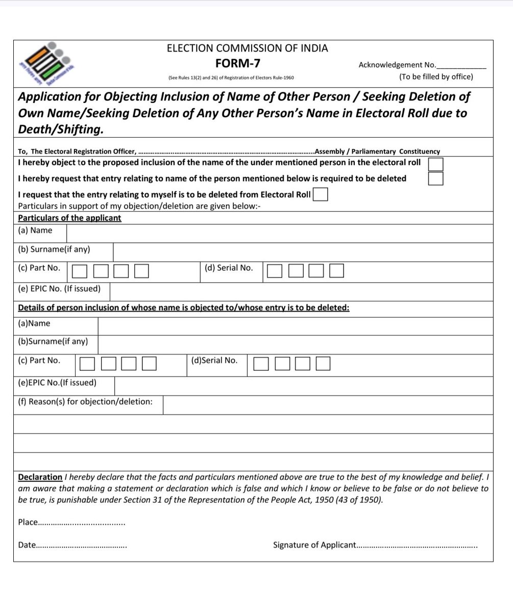 See the format of Form 7. The onus to prove or provide evidence should be on the person objecting inclusion of other person in the electoral roll. But you can harass ordinary citizens by just filling this form.