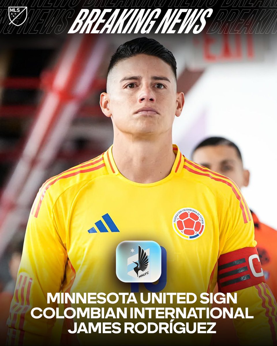 MLS's tweet photo. Colombian star James Rodríguez signs with @MNUFC. 🇨🇴

Full story 🗞️: https://t.co/p6epdxvIwZ https://t.co/Q3qJZBbn5n