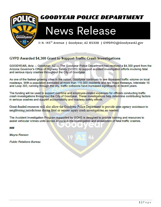 Goodyear Police Dept tweet media