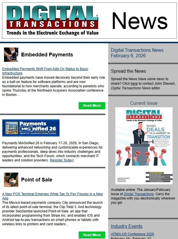 DTPaymentNews's tweet image. Today’s Digital Transactions News: Embedded Payments Go Basic; POS Gets More Intense; Plus Weekly Recap 
buff.ly/p9QemCV 
#embeddepayments #pointofsale #POS #Affirm #mobiledevices #SeoSamba #Clip