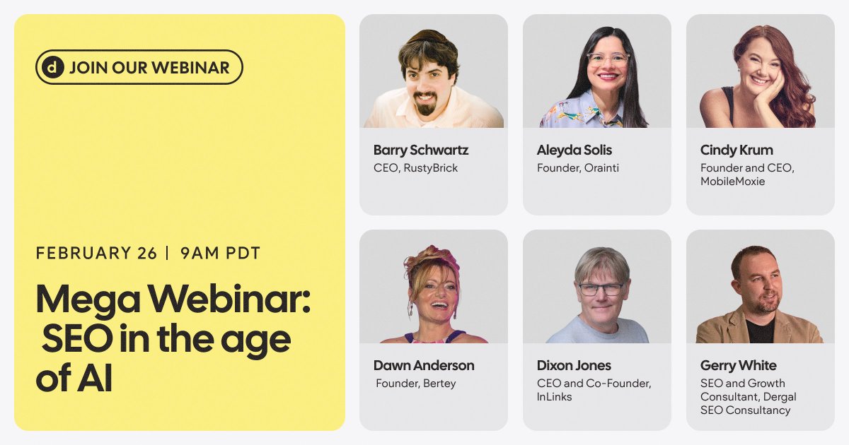Traffic doesn’t come easily anymore...but strategy still matters. 🔍✨ Join our Mega #DudaWebinar as experts deconstruct the new landscape of search in the age of AI and walk away with real insights for your agency. 🚀➡️ bit.ly/4a7EySE

FEATURING:
⭐️ <a href="/rustybrick/">Barry Schwartz</a> 
⭐️