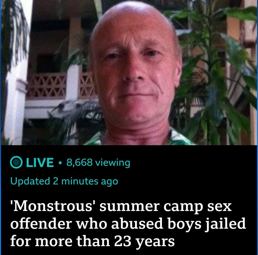 👉He is expected to die in prison.

⚠️'Monstrous' summer camp leader Jon Ruben, 76, cried as he was sentenced to 23 years &amp; 10 months in prison for 18 offences, including drugging &amp; abusing boys at the camp, child cruelty &amp; drug offences.

Noted during sentencing:
-Once a vet, he