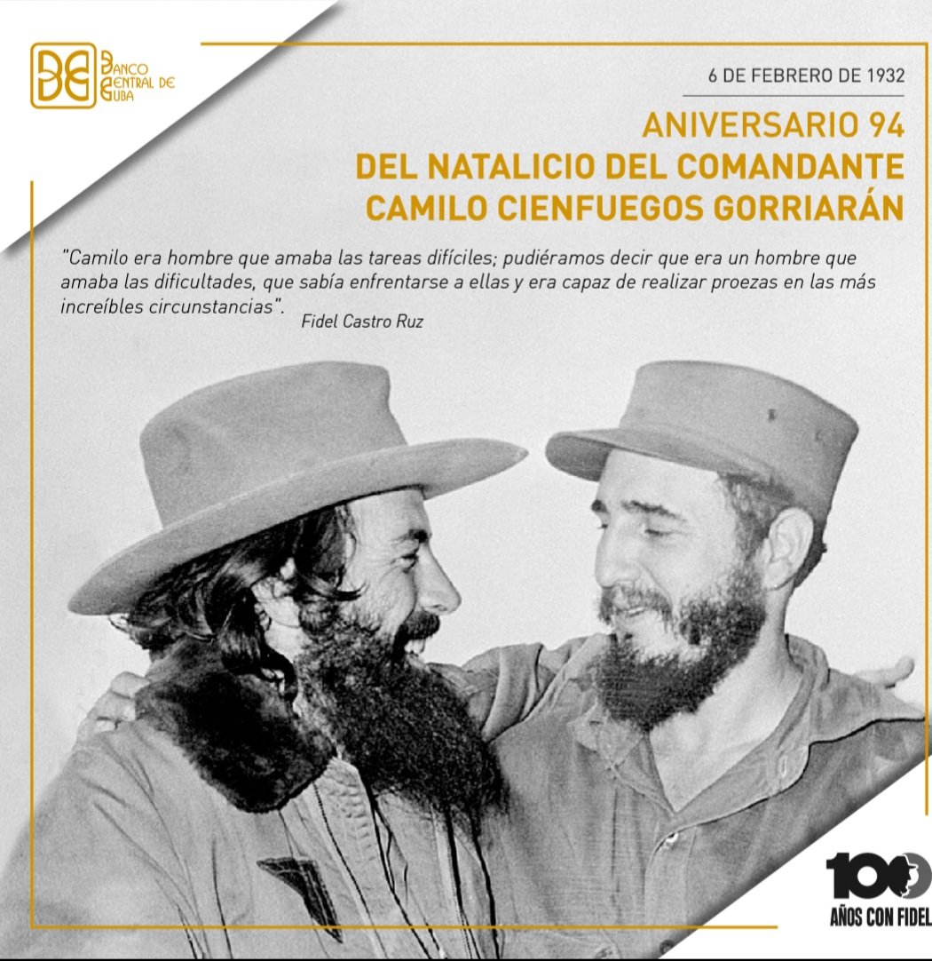 🇨🇺 En el 94 aniversario de su natalicio, honramos al Comandante Camilo Cienfuegos, el "Señor de la Vanguardia". Su legado de valentía, humildad y compromiso con el pueblo sigue iluminando el camino de la Revolución.
#CamiloVive 
#CubaEstáFirme