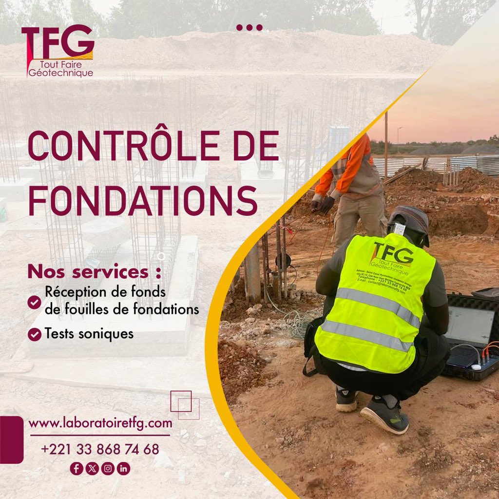 Une fondation mal contrôlée, c’est un risque pour toute la structure de votre bâtiment.

Grâce à notre expertise terrain et à nos équipements spécialisés, vous construisez sur des bases fiables, durables et conformes aux normes.

#LaboratoireTFG #Géotechnique #BTP #ÉtudesDeSol