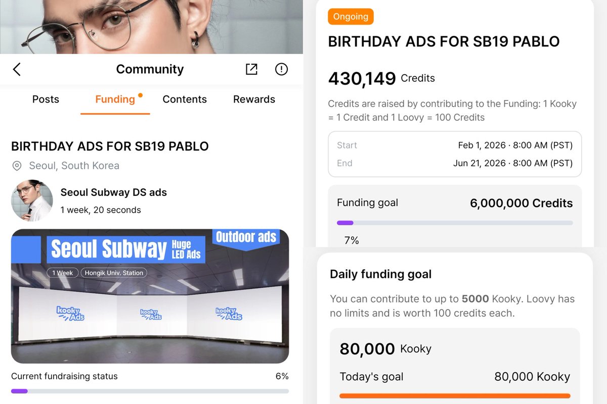 🗓️ Feb 6 Kooky Funding Update
📈: 430,000/6,000,000 credits
Daily goal met! 🎯

80K Kooky + 50 Loovy achieved today 🎉 Thank you, Hatdogs, for the steady love and effort every day 🌭💜

For #PABLO. Always. 💜🎂✨

Funding link: kookylinkpage.kooky.io/content/fundin…