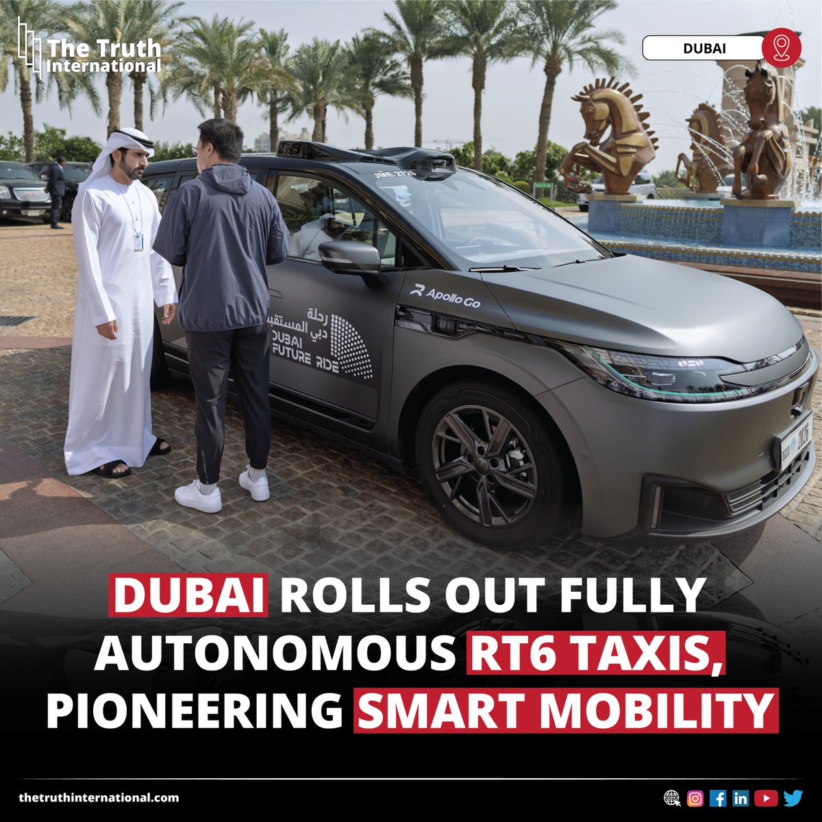 ttimagazine's tweet photo. Dubai Rolls Out Fully Autonomous RT6 Taxis, Pioneering Smart Mobility
Check Details:
https://t.co/DkrFZPmO01
#Dubai #RollsOut #Fully #Autonomous #RT6 #Taxis #Pioneering #Smart #Mobility #AI #technology #Tech #AutoDriver https://t.co/xTqx4jGHRO