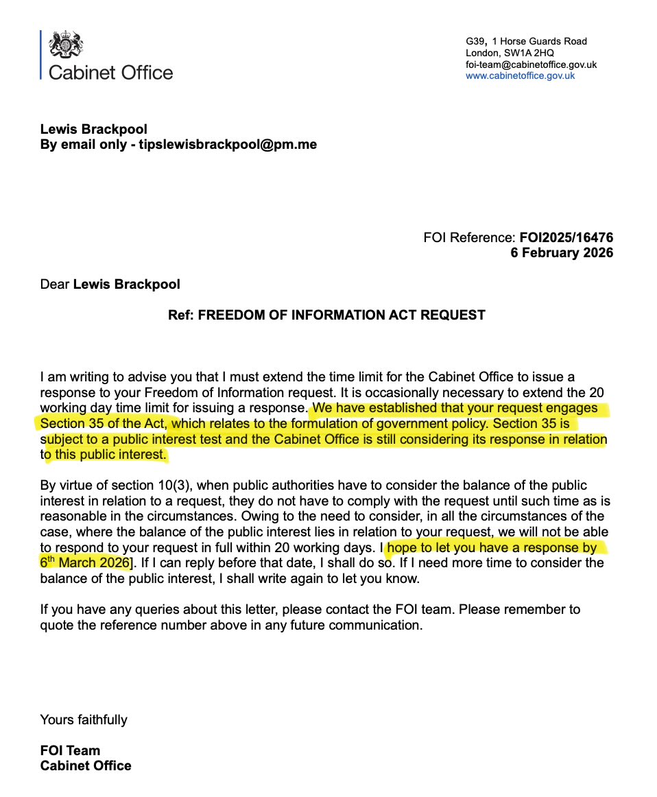 This is the longest delay to an FOI request I’ve had to date. Clearly the government is very nervous.

The British government have delayed my request into meetings between senior ministers and Larry Ellison’s Oracle for the FOURTH time.

Oracle is one of the world’s largest