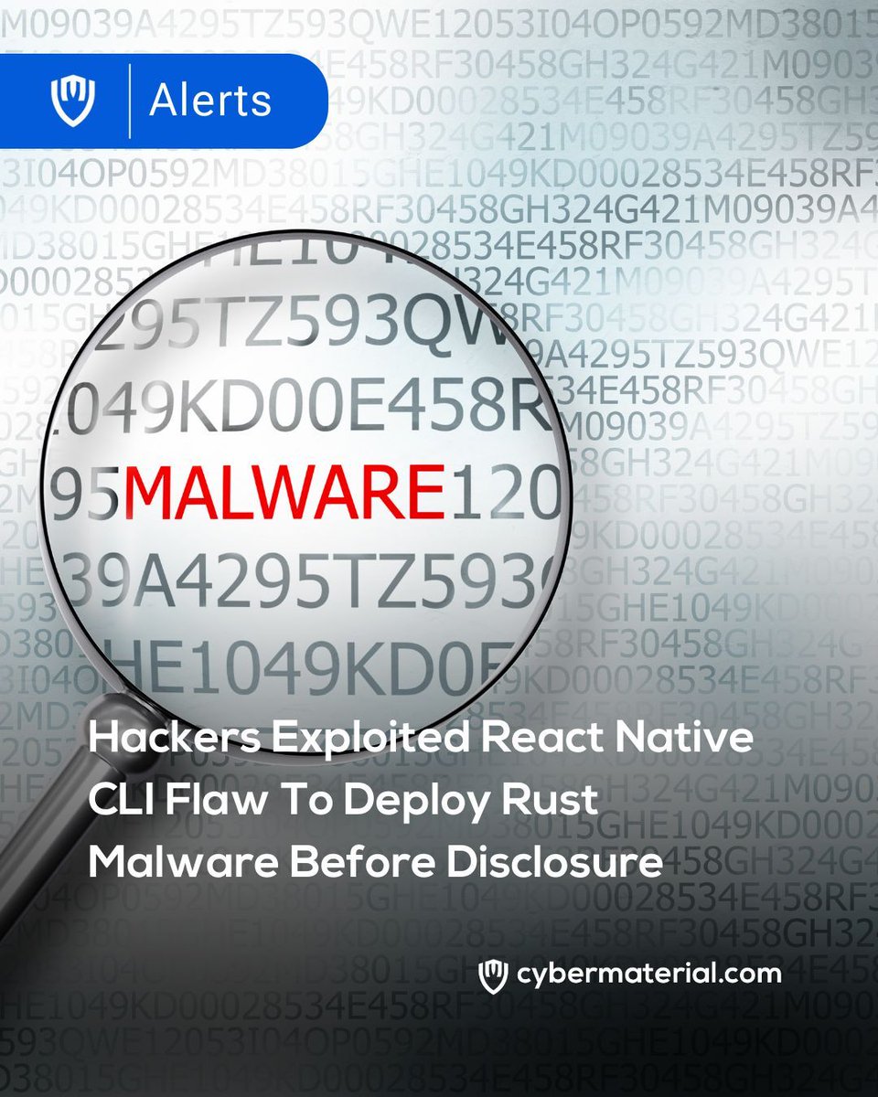 Cybermaterial_'s tweet photo. Hackers Used React Native Flaw To Drop Rust Malware
Read More: https://t.co/sEZiv5Yi3G
#ReactNative #RustMalware #RemoteCodeExecution #SupplyChainRisk #DevSecurity #MalwareCampaign #ThreatIntel #InfosecAlert https://t.co/5oSHQ5PWEZ