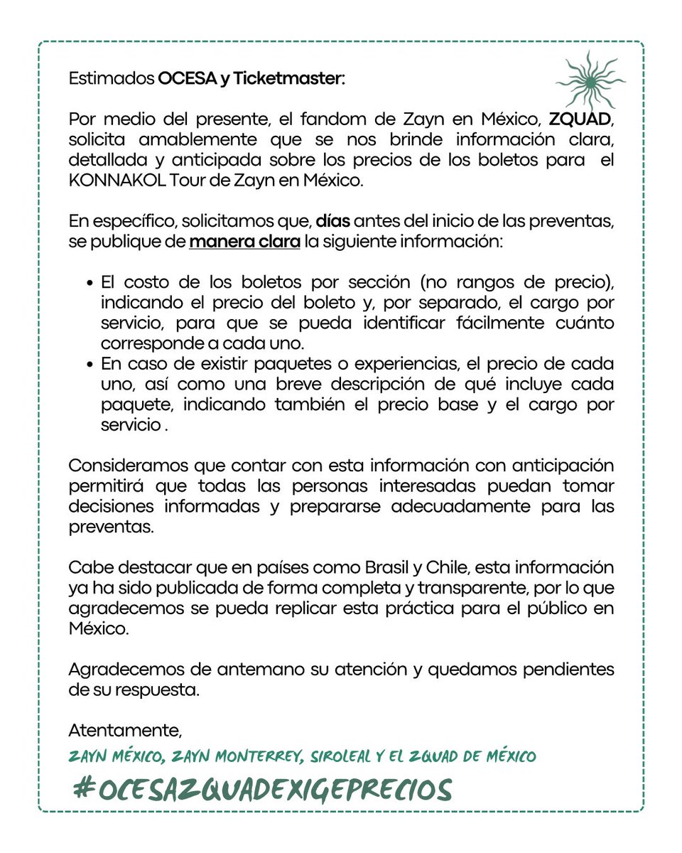 COMUNICADO
KONNAKOL TOUR MÉXICO
<a href="/ocesa_total/">Ocesa Total</a>  <a href="/Ticketmaster_Me/">Ticketmaster México</a>
<a href="/Profeco/">Profeco</a>
#ZAYN #OcesaZquadExigePrecios