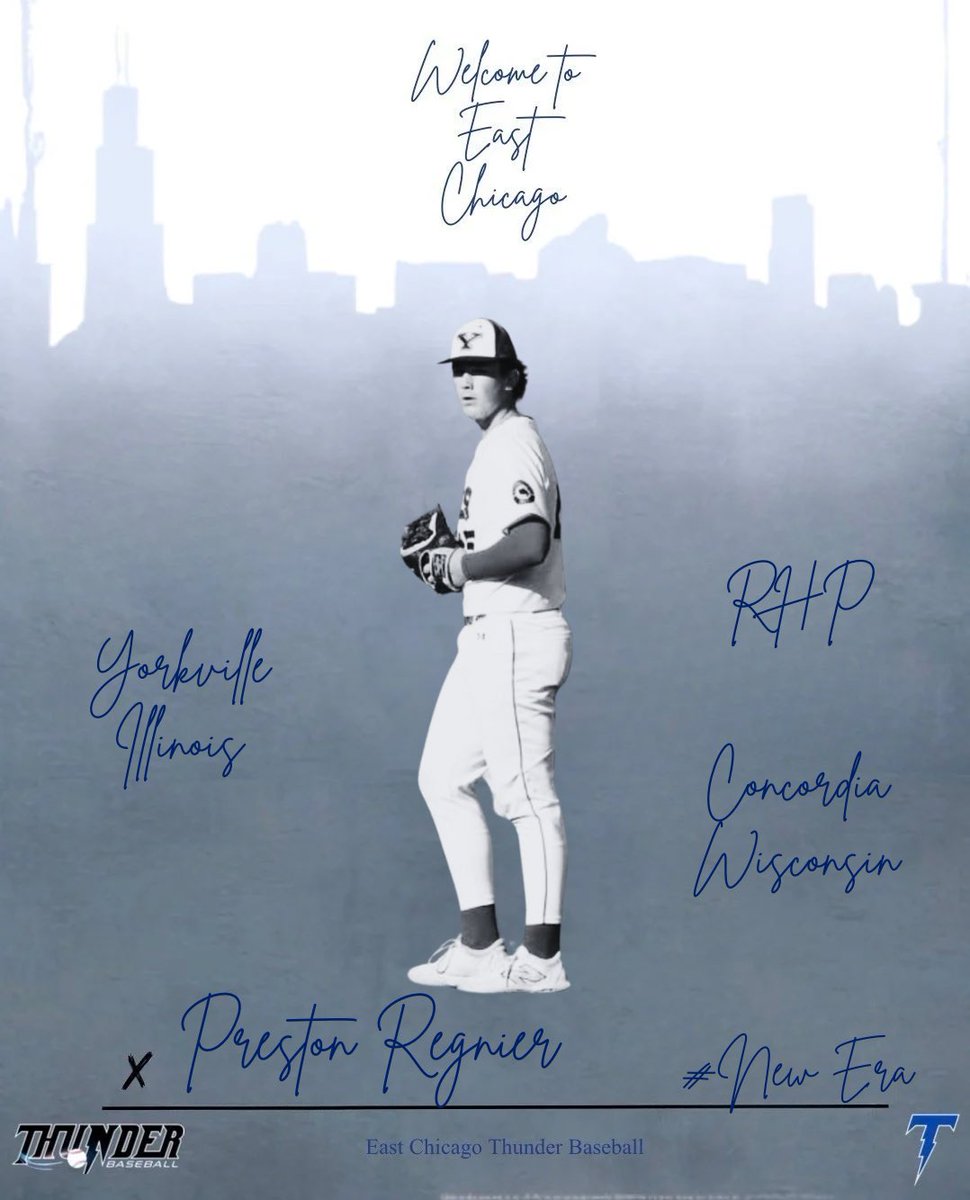 OFFICIAL: East Chicago Thunder Signing⚡

The East Chicago Thunder are proud to announce the signing of RHP Preston Regnier. Regnier, is currently attending Concordia-Wisconsin and will make his Thunder debut this summer. 

Welcome to East Chicago, Preston! 
#NewEra