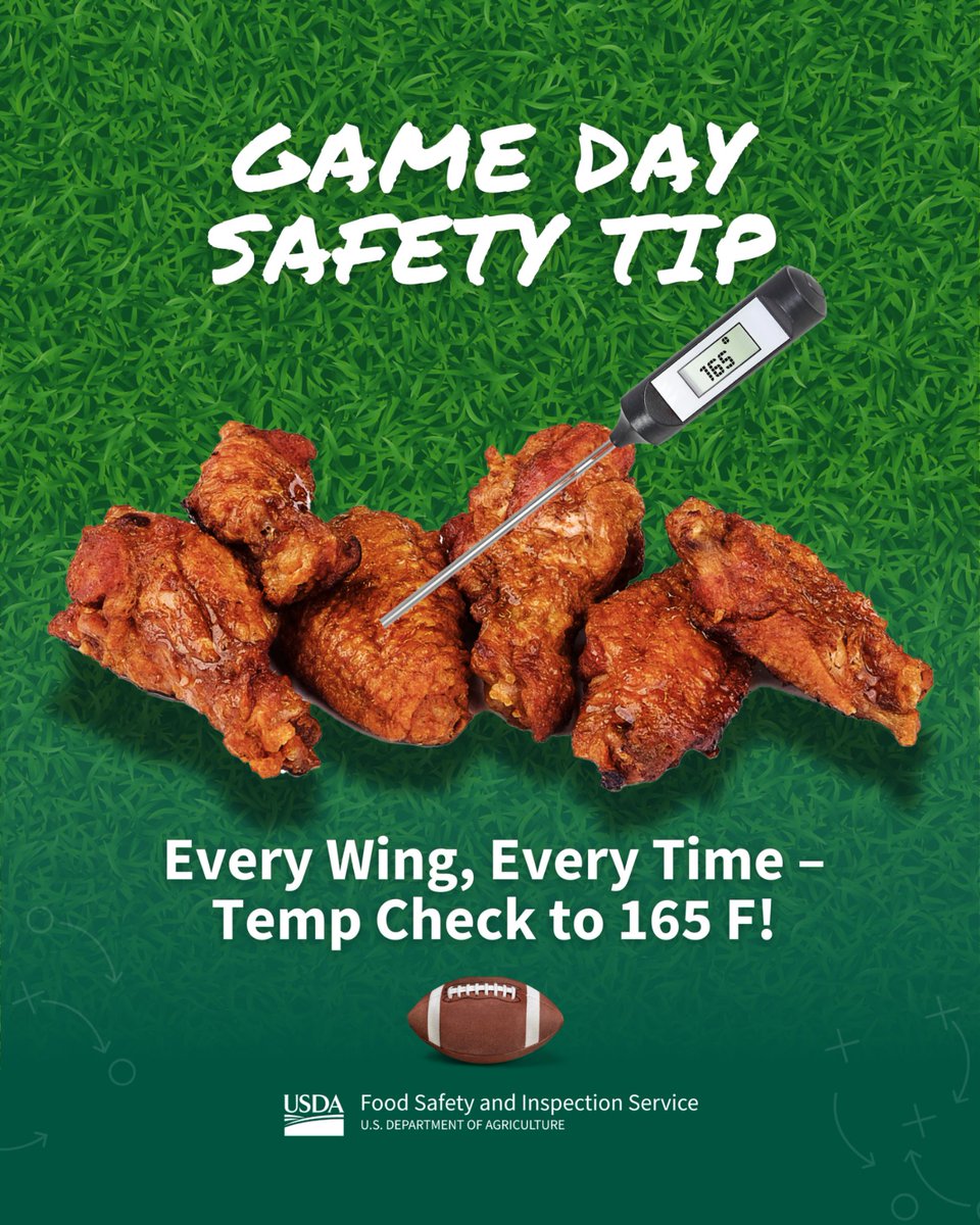 foodsafetygov's tweet photo. Use a food thermometer on every wing, every time! #SBLX https://t.co/r05HQwGWob