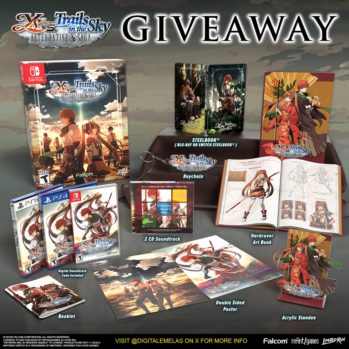 #Giveaway time! We're partnering with Limited Run again to spread awareness of #Ys. Win an Ys vs Trails Collector's Edition for #PS4, #PS5 or #NintendoSwitch!

To enter:
▶️ Follow <a href="/LimitedRunGames/">Limited Run Games</a> + <a href="/DigitalEmelas/">Ys Series - Digital Emelas</a>
▶️ Repost
▶️ Tag a friend

Giveaway ends Feb 11 at 8pm EST