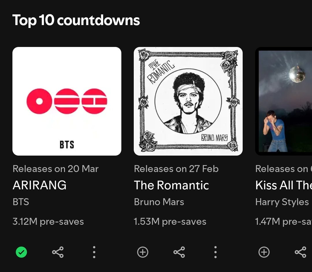 kimgayism's tweet image. ARIRANG has surpassed 3.12M pre saves on spotify (+30k)