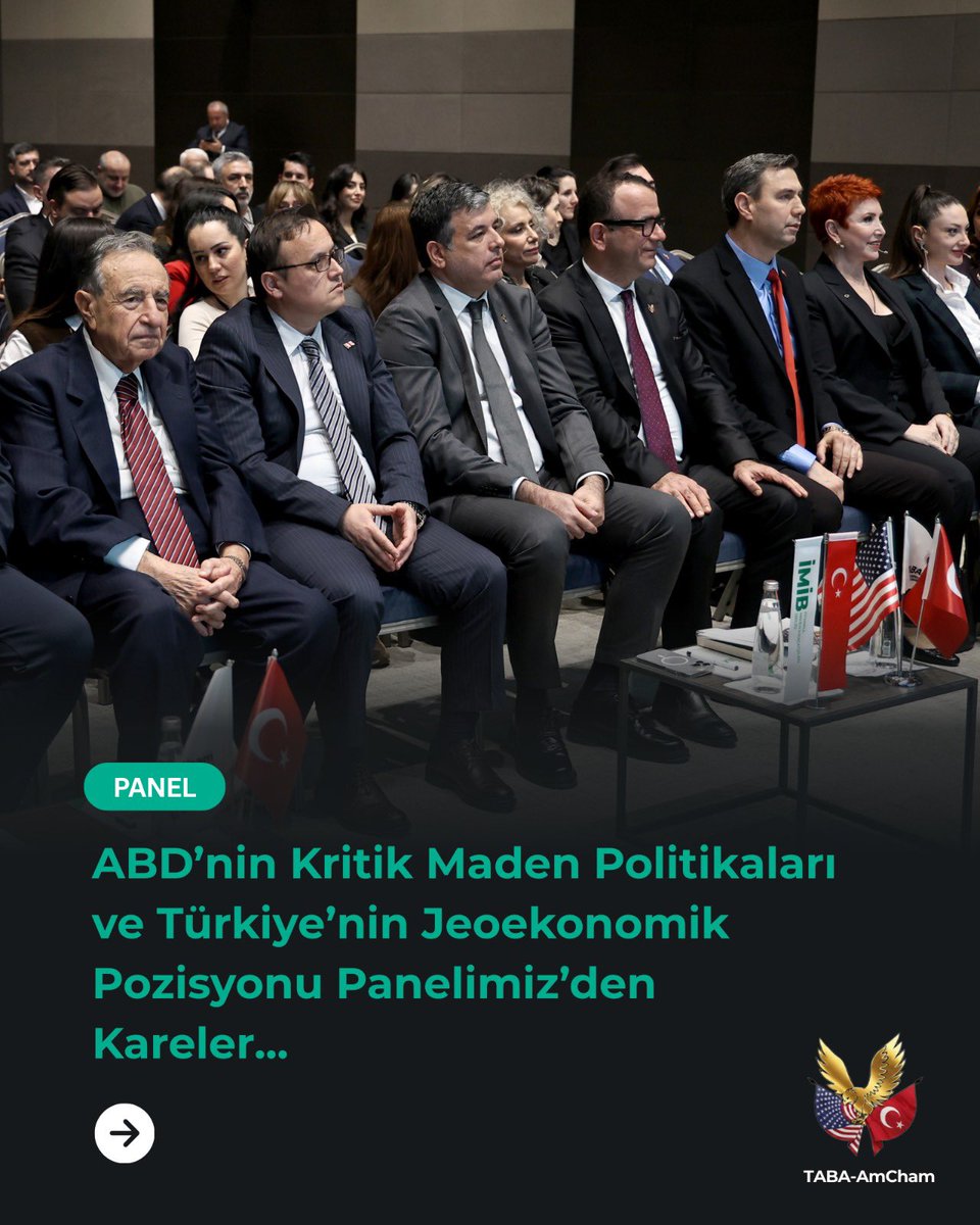 amchamtr's tweet image. TABA-AmCham ve İMİB iş birliğiyle düzenlenen, Türkiye-ABD ekonomik ve stratejik ilişkilerini derinleştirmeyi amaçlayan “ABD’nin Kritik Maden Politikaları ve Türkiye’nin Jeoekonomik Pozisyonu” başlıklı panelimizden öne çıkan kareler. 

#TABAAmCham #İMİB #Panel #Etkinlik