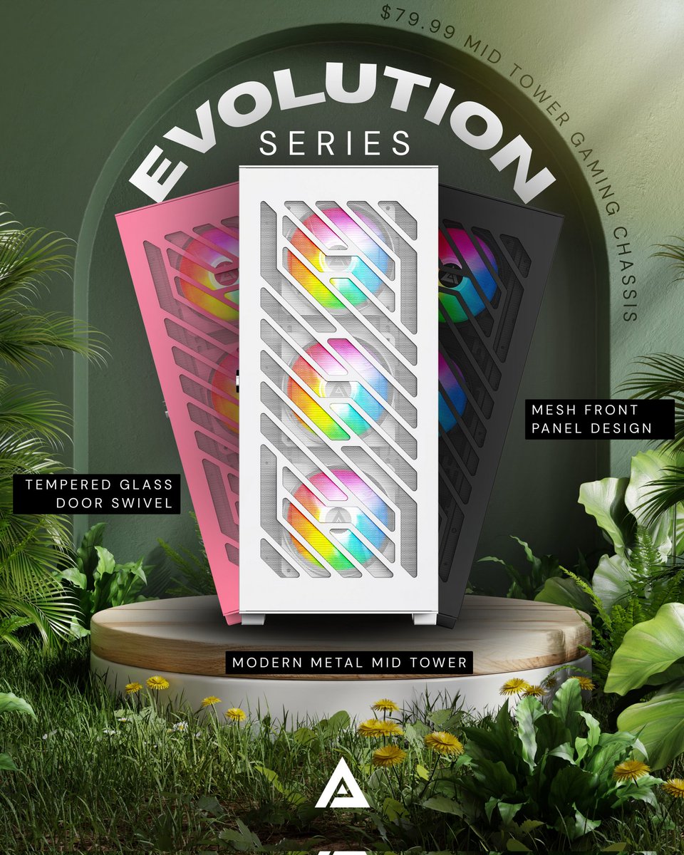 ApeviaCorp's tweet image. Apevia Evolution Series – Your build, Evolved.⁣💫🌱
Sync RBG | 366 Light Modes | Max Airflow | Magnetic Glass Door⁣
⁣
🛒: Available on amazon.com/apevia
⁣
#pcbuilders #evolutionseries #meshfrontpanel #rgbsetup #pcgamers