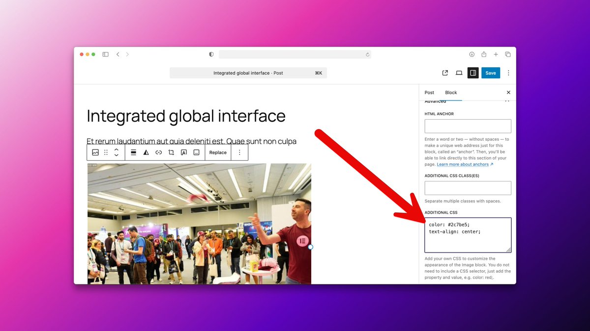 There's a simple but helpful new feature in the latest version of the Gutenberg plugin.

You can now add CSS styles directly to any block. I've attached a screenshot showing how to do that using the "Advanced" panel.